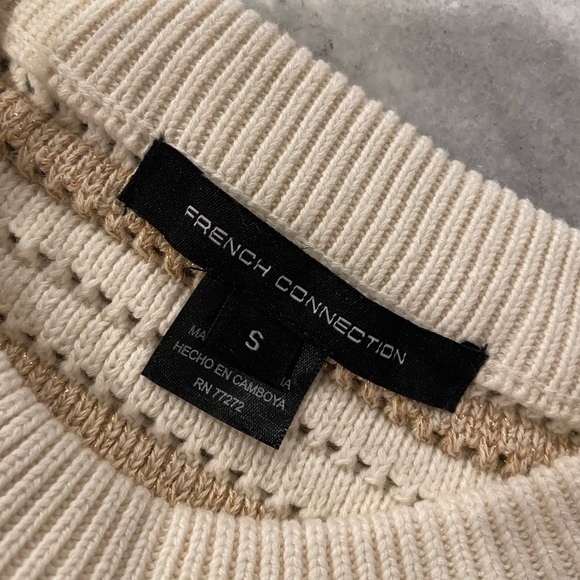 NWT French Connection Size S Ivory Gold Stripe Cotton Blend Sleeveless Knit Top - Picture 6 of 12